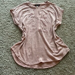 Cable & Gauge Pink Dolman Sleeve Polo Blouse